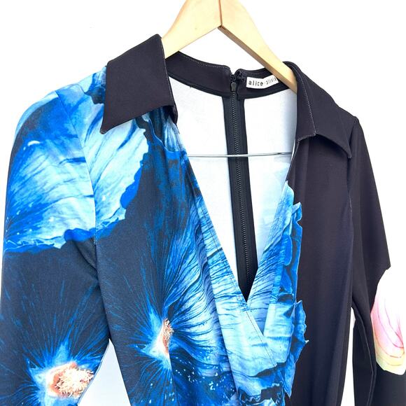 Alice + Olivia Melina Wide Leg Jumpsuit Long Sleeve Black Floral Size 6 - Picture 8 of 13